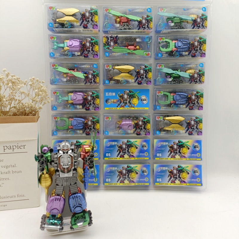 趣味昆虫战队合体变形机器人王蝉蜻蜓天牛胡蜂大钳男孩拼装玩具