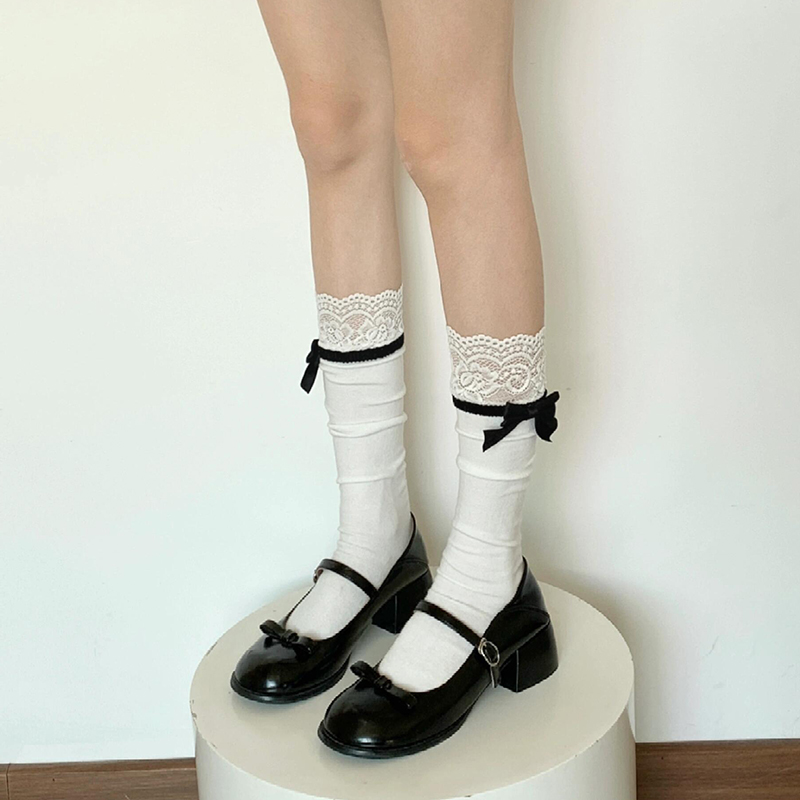 蕾丝蝴蝶结小腿袜女洛丽塔甜美