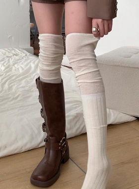 美拉德过膝堆堆袜蕾丝搭配靴子袜短靴小腿袜白色秋季新款长筒袜女