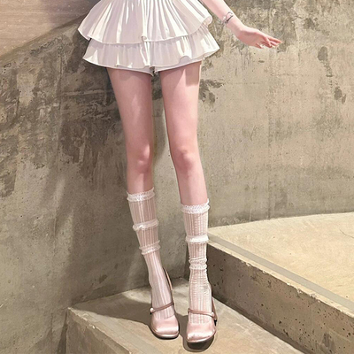 芭蕾风蕾丝花边袜子女中筒小腿袜