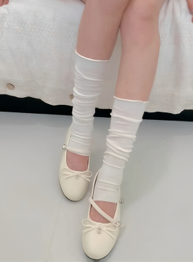 芭蕾风袜套女春夏薄款堆堆袜木耳花边腿套白色小腿袜jk日系仙女袜