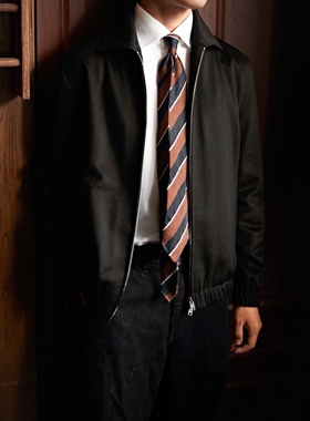 REAL SELF经典老钱黑色羊绒男士商务休闲飞行员夹克外套