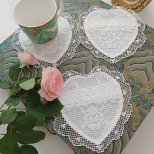 外贸 纯棉 手工网扣花边 桃心形迷你装饰垫巾香包