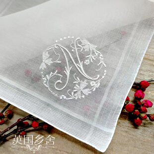 纯棉手帕精工手绣出口品质高支纱潮州绣字母手帕收藏品礼品手信