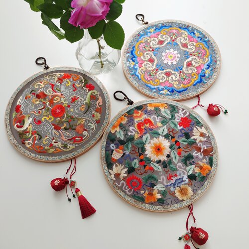 汴绣苏绣真丝全手工刺绣挂屏寓意吉祥收双面绣挂饰