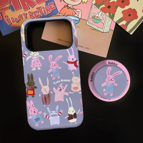 抽象小兔子适用苹果17promax手机壳iphone16pro菲林磁吸支架个性华为P80小米15小众vivo防摔保护壳oppo