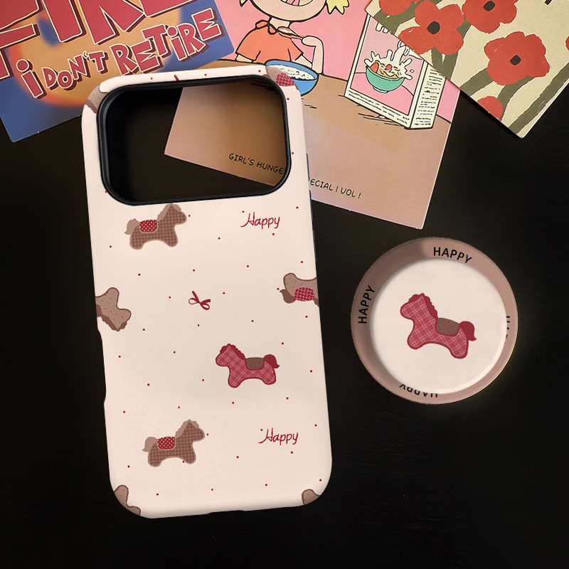 波点格纹小马适用苹果17promax手机壳iphone16pro菲林磁吸支架个性华为P80小米15小众vivo防摔保护壳oppo