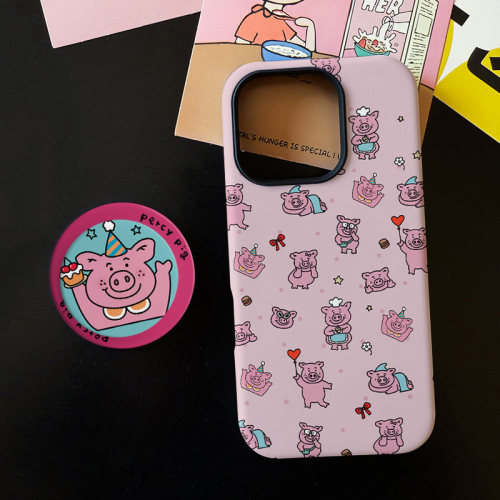 粉红玛莎猪适用苹果17promax手机壳iphone16pro菲林磁吸支架个性华为P80小米15小众vivo防摔保护壳oppo卡通风