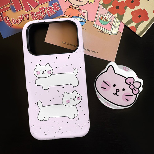 腮红线条小猫适用苹果17promax手机壳iphone16pro菲林磁吸支架个性华为P80小米15小众vivo防摔保护壳oppo卡通