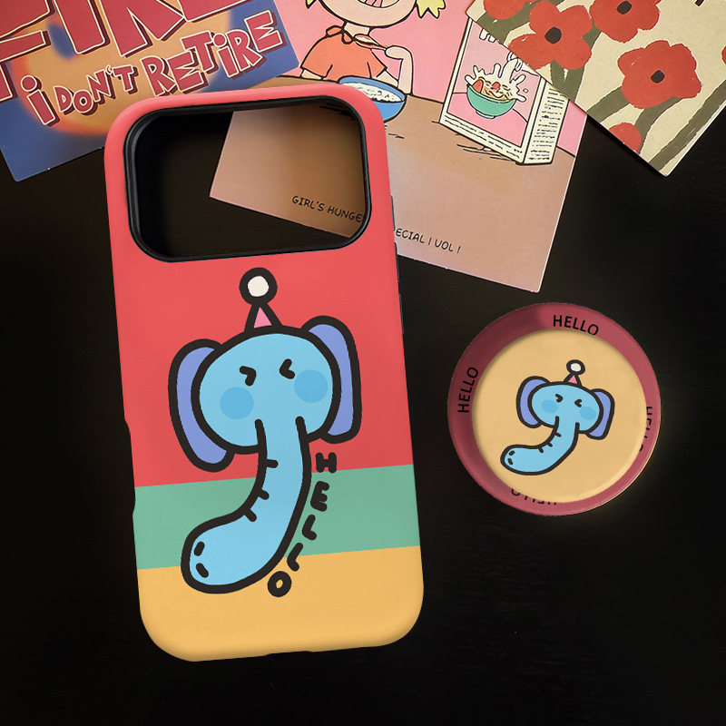 拼色小象适用苹果17promax手机壳iphone16pro菲林磁吸支架个性华为P80小米15小众vivo防摔保护壳oppo撞色可爱