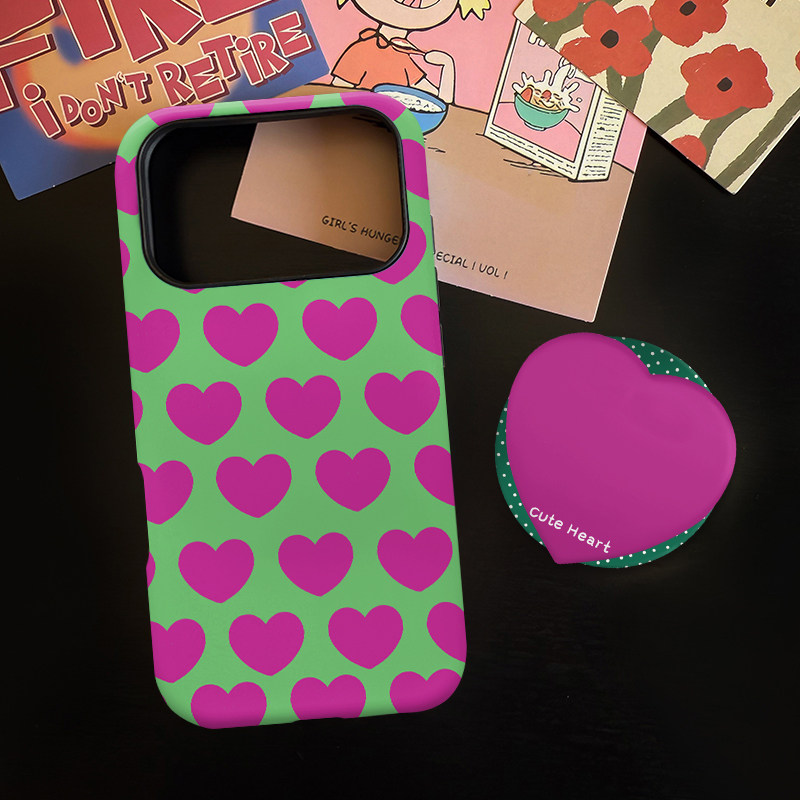 玫粉绿小众爱心适用苹果17promax手机壳iphone16pro菲林磁吸支架个性华为P80小米15小众vivo防摔保护壳oppo