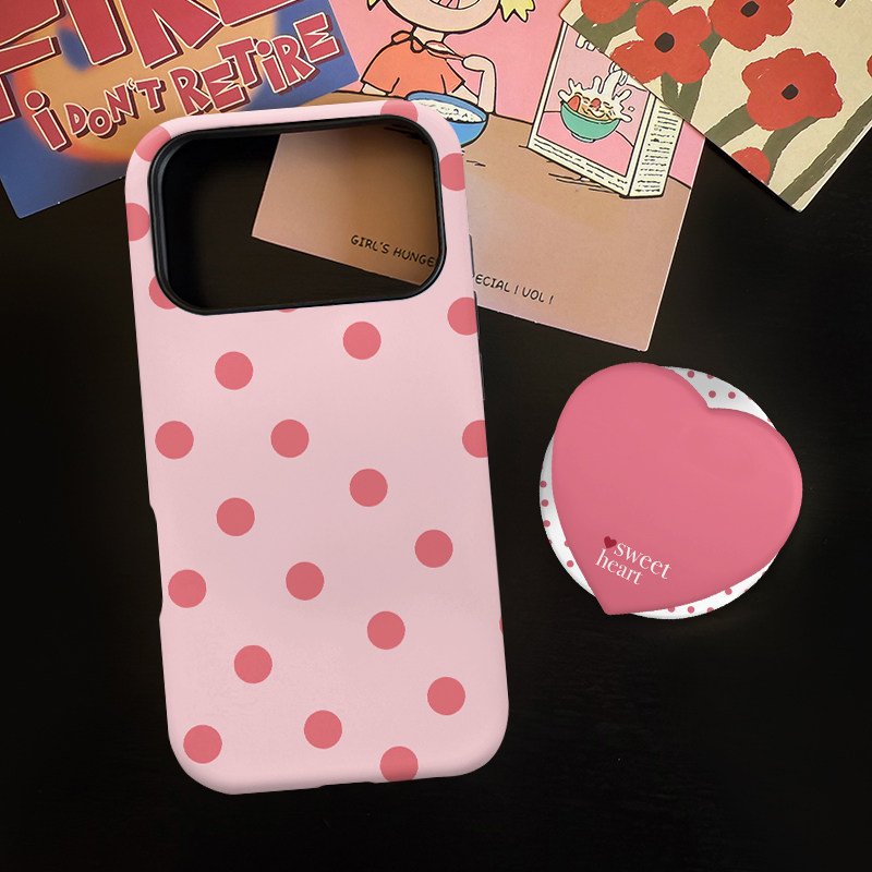 粉色波点爱心适用苹果17promax手机壳iphone16pro菲林磁吸支架个性华为P80小米15小众vivo防摔保护壳oppo女款