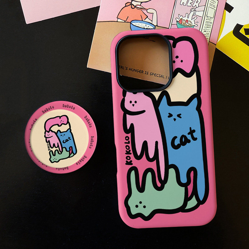 撞色涂鸦猫咪适用苹果17promax手机壳iphone16pro菲林磁吸支架个性华为P80小米15小众vivo防摔保护壳oppo可爱