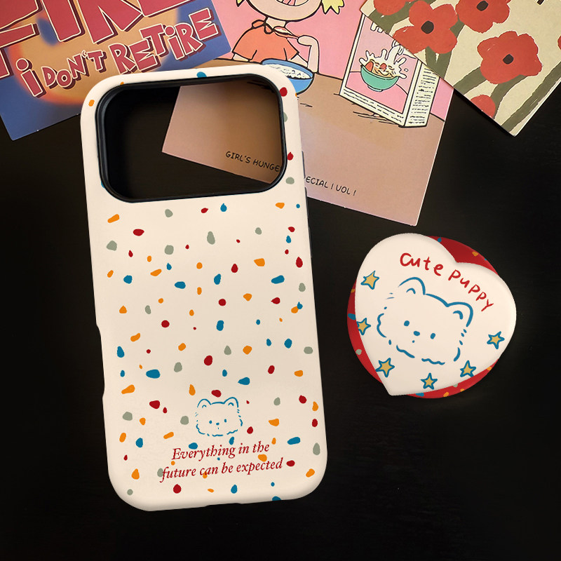 彩色飘带小狗适用苹果17promax手机壳iphone16pro菲林磁吸支架个性华为P80小米15小众vivo防摔保护壳oppo简约