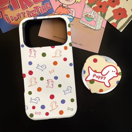 彩色波点小狗适用苹果17promax手机壳iphone16pro菲林磁吸支架个性华为P80小米15小众vivo防摔保护壳oppo简约