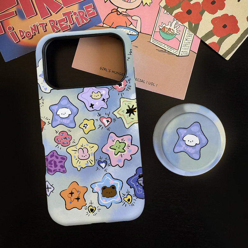 彩绘星星适用苹果17promax手机壳iphone16pro菲林磁吸支架个性华为P80小米15小众vivo防摔保护壳oppo撞色彩绘