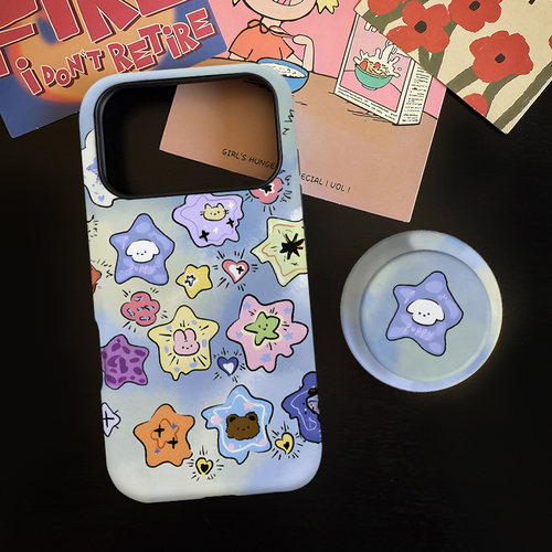 彩绘星星适用苹果17promax手机壳iphone16pro菲林磁吸支架个性华为P80小米15小众vivo防摔保护壳oppo撞色彩绘
