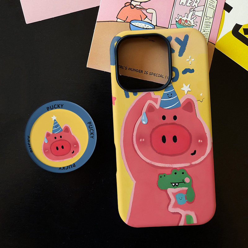 鳄鱼小猪适用苹果17promax手机壳iphone16pro菲林磁吸支架个性华为P80小米15小众vivo防摔保护壳oppo手绘涂鸦