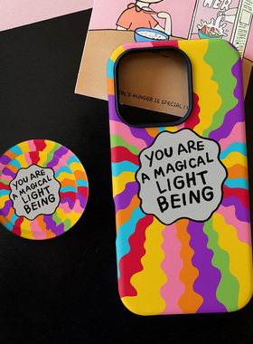 彩虹光波适用苹果17promax手机壳iphone16pro菲林磁吸支架个性华为P80小米15小众vivo防摔保护壳oppo涂鸦