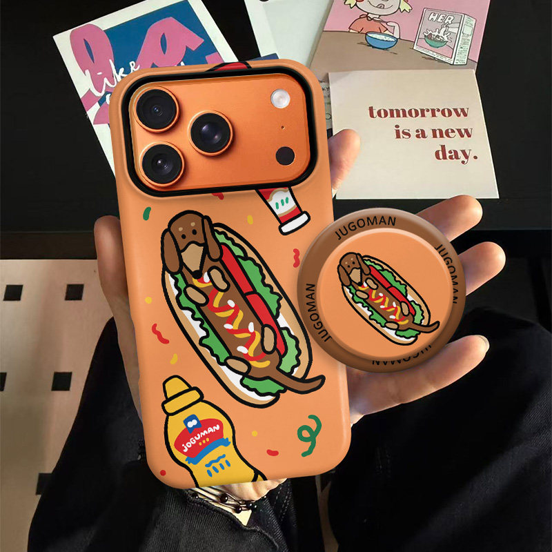 搞怪腊肠热狗适用苹果17promax手机壳iphone16pro菲林磁吸支架个性华为P80小米15小众vivo防摔保护壳oppo可爱