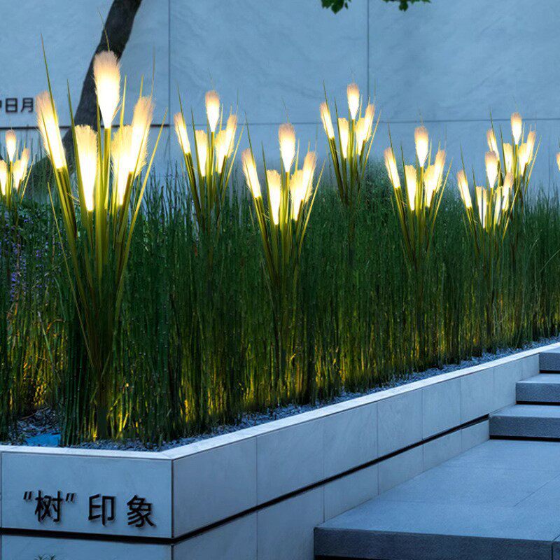 布丝芦苇地插灯 户外防水三头光纤芦苇装饰灯 野外露营太阳能灯