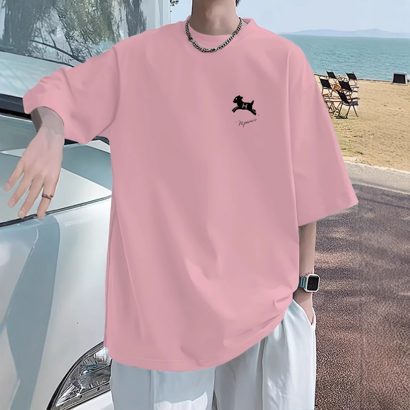 重磅粉色短袖t恤男士2025新款夏季纯棉美式潮牌潮流宽松百搭衣服