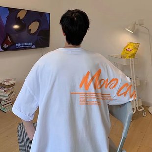 新款 夏季 男士 上衣 復古個性 七分袖 寬松克萊因藍美式 歐美街頭風短袖