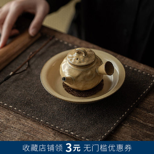 日式粗陶侧把茶壶家用侘寂风功夫茶具泡茶壶仿古锤纹单个泡茶壶