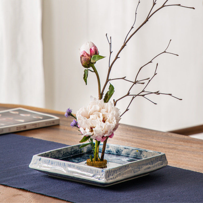 日式剑山插花器手工陶瓷花盆中式禅意花艺花道家居大果盘装饰搭配