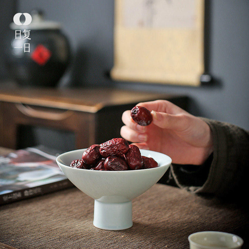 日式高雅高脚茶点盘复古水果盘陶瓷茶食零食茶道茶具点心碟子花器