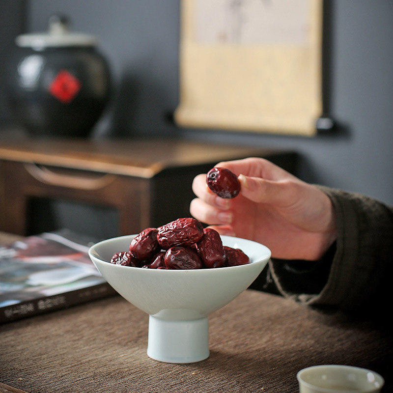 日式高雅高脚茶点盘复古水果盘陶瓷茶食零食茶道茶具点心碟子花器