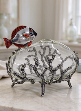 Loyfar Pewter 泰国洛伊法锡器手工锡珐琅珊瑚礁热带鱼小花瓶