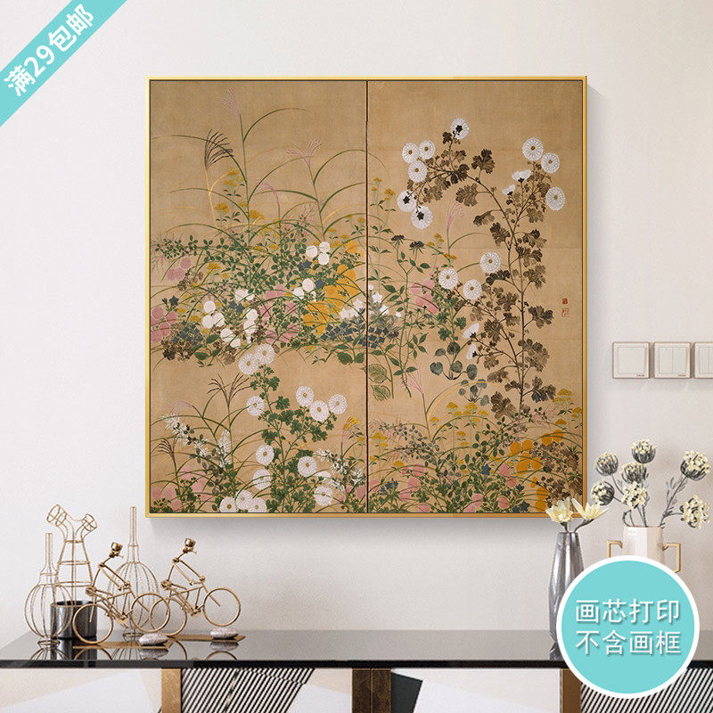 古典复古浮世绘诧寂风国潮花鸟装饰画心新中式民宿客餐厅画芯国画