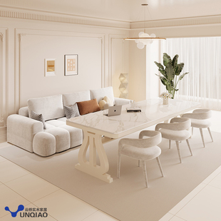 实木岩板法式奶油风书桌餐桌书房书法桌多人学习桌书画桌办公桌子