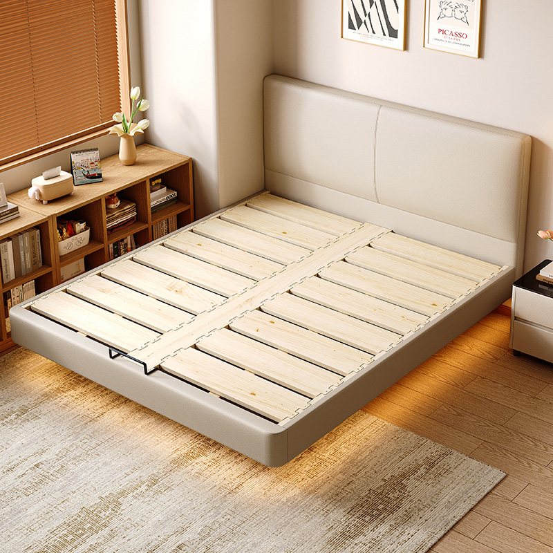 现代简约全实木燕尾榫悬浮床