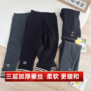 衣拉拉瑁恩瑁爱冬款新品女童三层加厚蚕丝裤蚕丝打底裤驼绒保暖裤