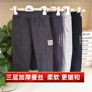 衣拉拉瑁恩瑁爱冬新品儿童加厚卫裤男女童三层加厚驼绒蚕丝绒长裤