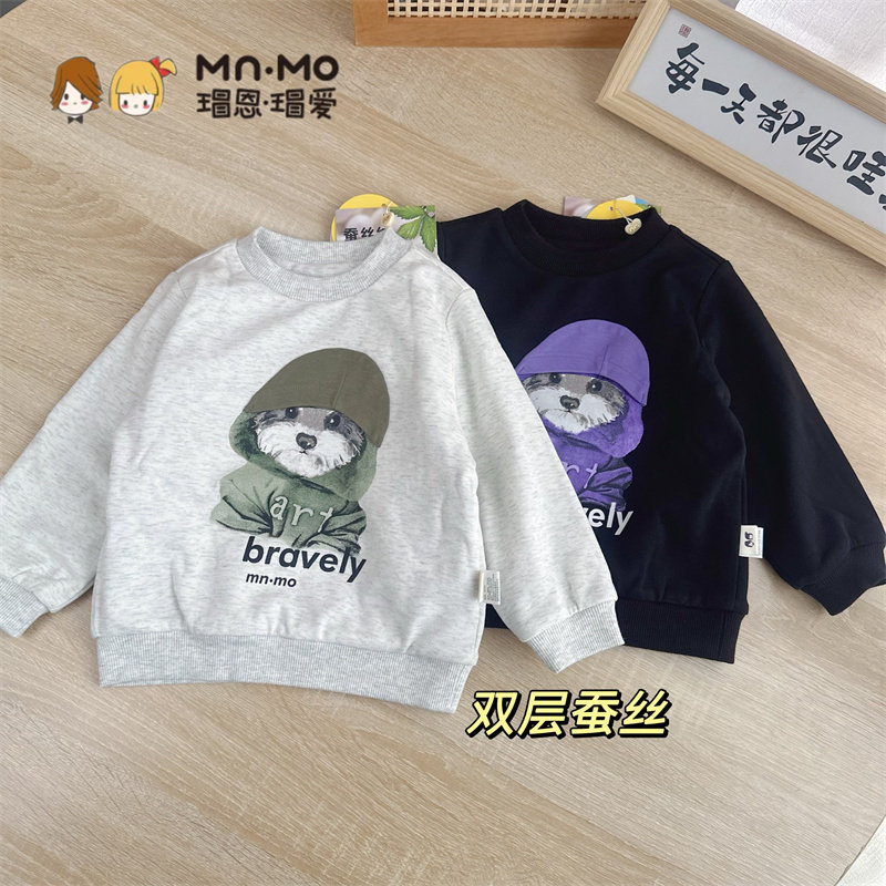 双层蚕丝卫衣  瑁恩瑁爱衣拉拉冬新款男童加厚卫衣圆领套头保暖衣