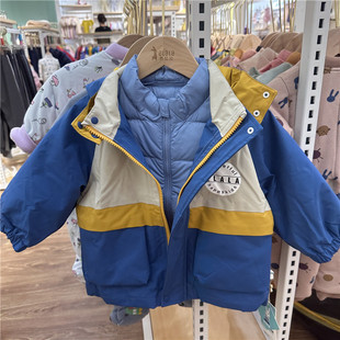 衣拉拉冬款羽绒服内胆冲锋衣男女童三合一防风衣白鸭绒服三防科技