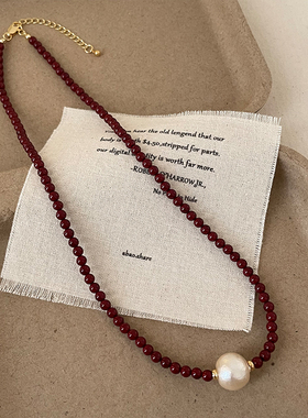 安可拉红串珠棉花珍珠项链女轻奢高级感优雅时尚百搭颈链毛衣链