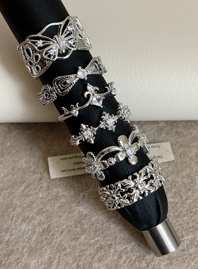 气质时尚缕空蝴蝶结花朵锆石戒指女高级感轻奢通勤百搭指环戒子