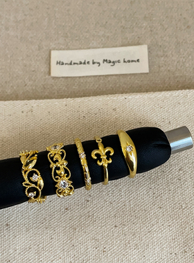 中古重工拉丝鸢尾花戒指女轻奢高级感复古优雅时尚百搭指环戒子