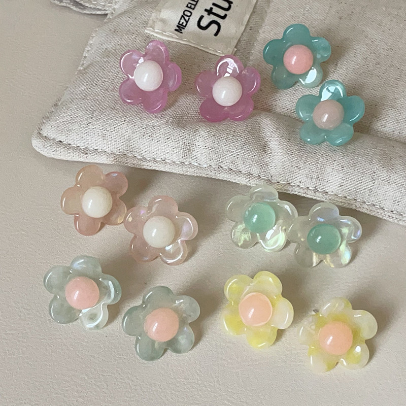 少女心彩色树脂晕染花朵耳钉女甜美气质个性时尚潮流百搭耳环耳饰
