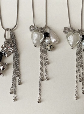 韩国博主同款趣味金属腊肠小狗琉璃爱心抽拉项链轻奢百搭挂脖配饰