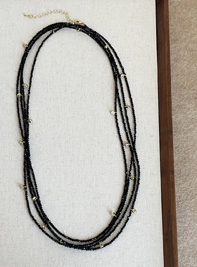 韩国博主同款黑色超长款串珠项链女一款多戴个性时尚颈链毛衣链