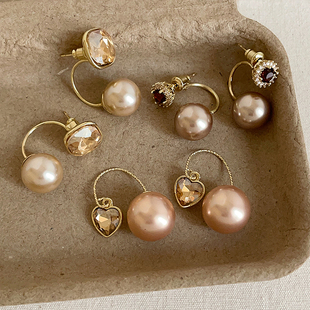 潮流通勤百搭耳环耳饰 时尚 法式 复古锆石爱心珍珠耳钉女设计感个性