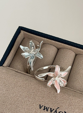 轻奢甜美小众滴油鸢尾花开口戒指女高级感个性时尚潮流通勤指环