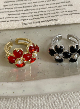 设计感锆石花朵珍珠双层戒指女简约时尚潮流气质通勤百搭指环戒子