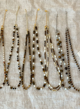 美拉德虎眼石珍珠项链女秋冬新款复古轻奢优雅时尚百搭颈链锁骨链