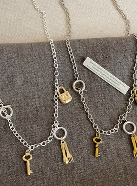 夸张个性钥匙锁扣汤匙勺子OT扣项链女设计感独特时尚颈链毛衣链